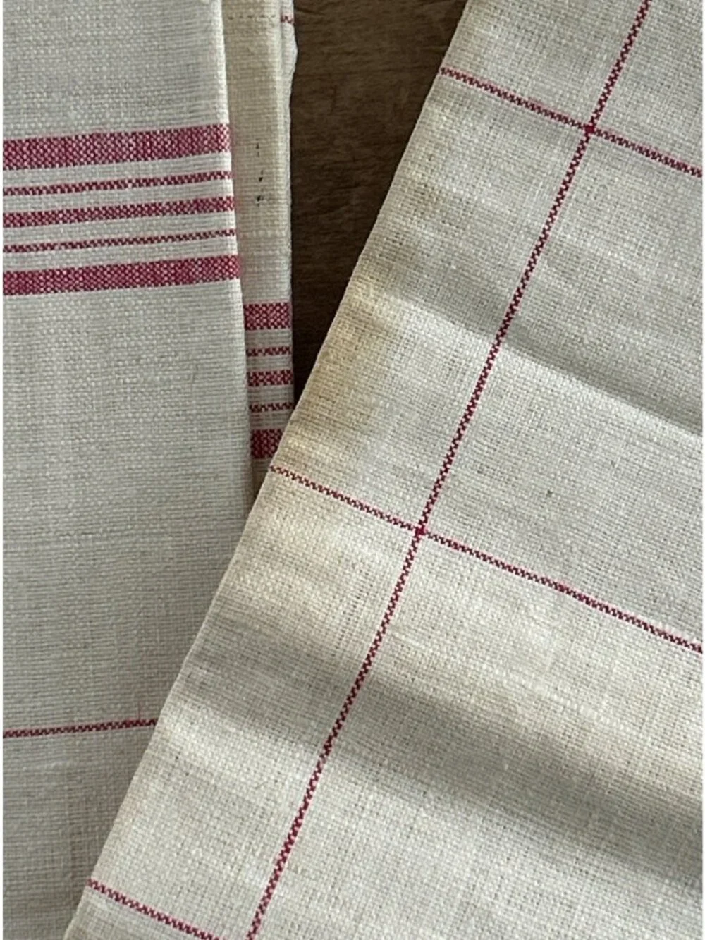 Pair of Antique Vintage Rustic French TORCHON Linen Dish Tea Towels Farmhouse